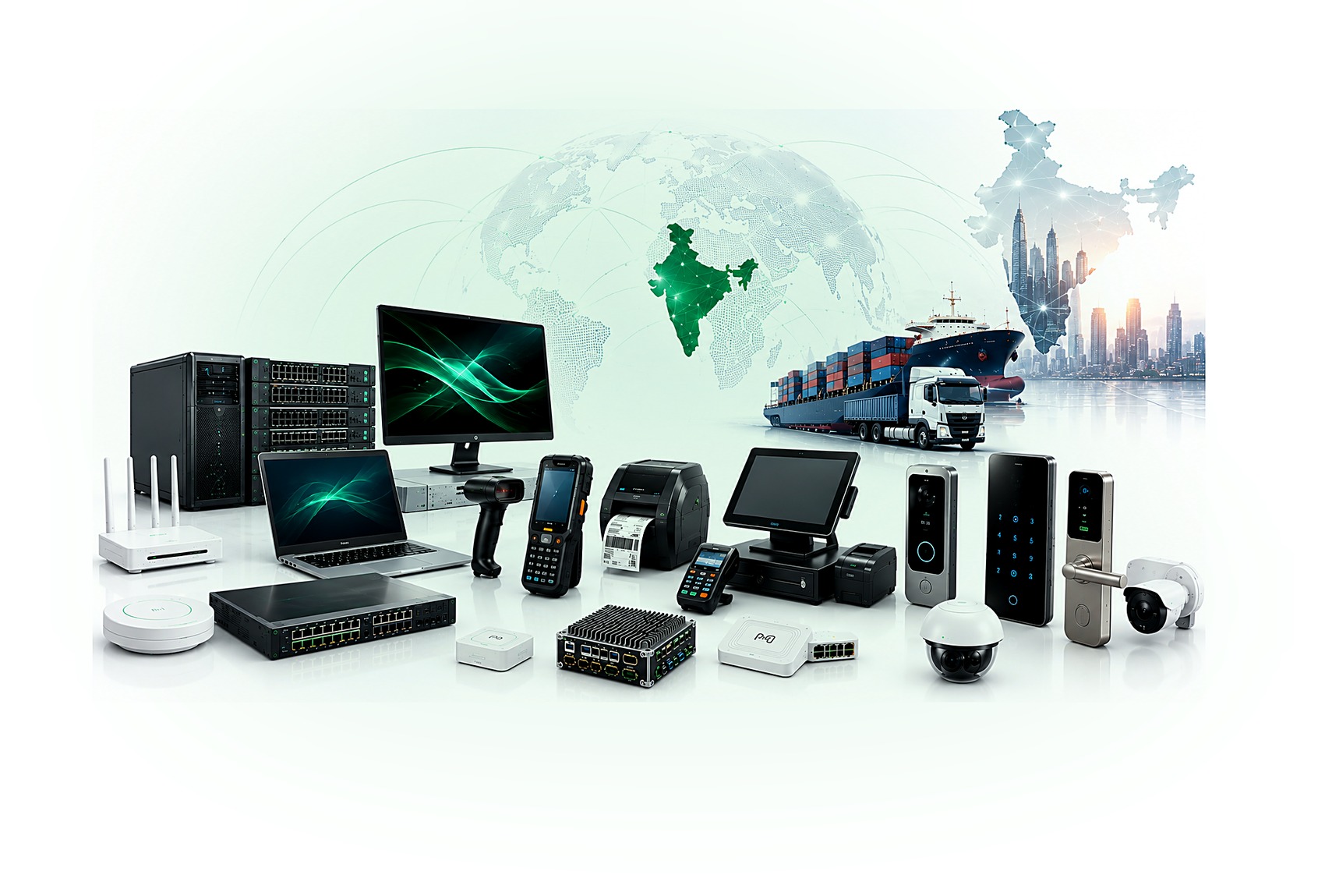 Enterprise IT hardware line-up: servers, networking, POS terminals, printers, monitors and security devices