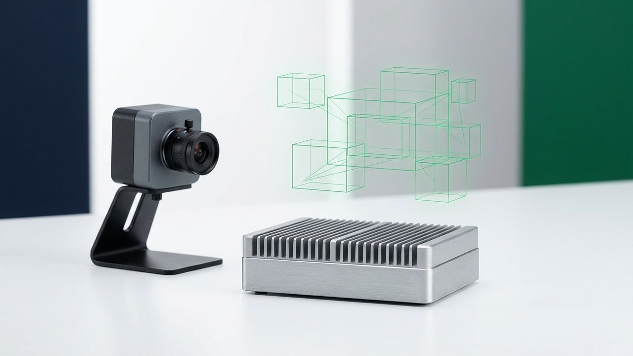 Compact edge computing hardware processing AI workloads on site.