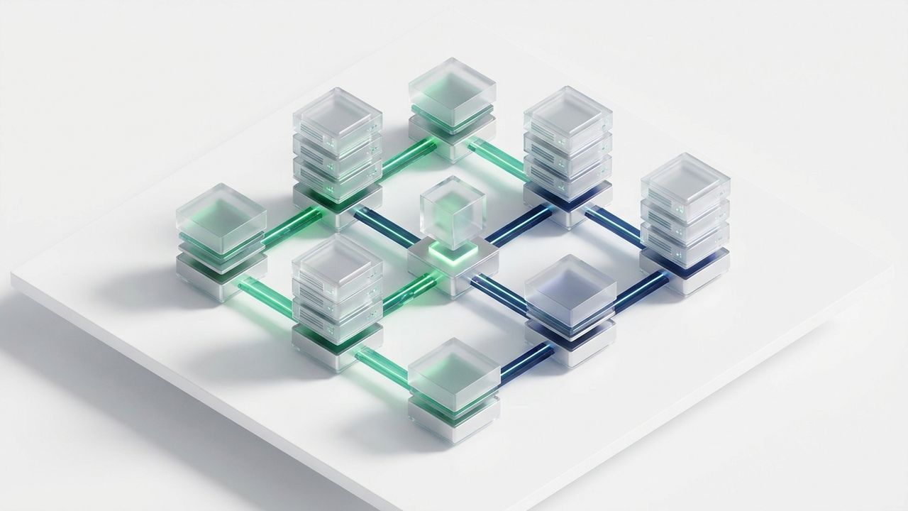 Cloud infrastructure visualisation connected to physical server hardware.